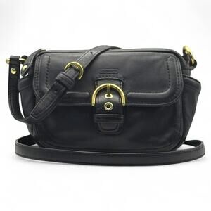 COACH F25150 Campbell Black Leather Crossbody Camera Bag Brass